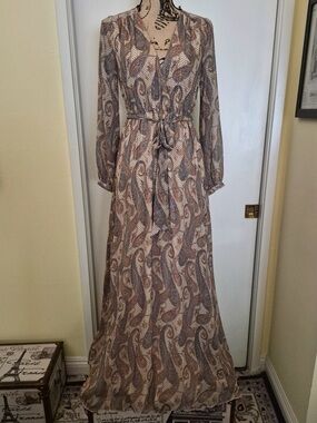 Aakaa Taupe Paisley Maxi Wrap Dress